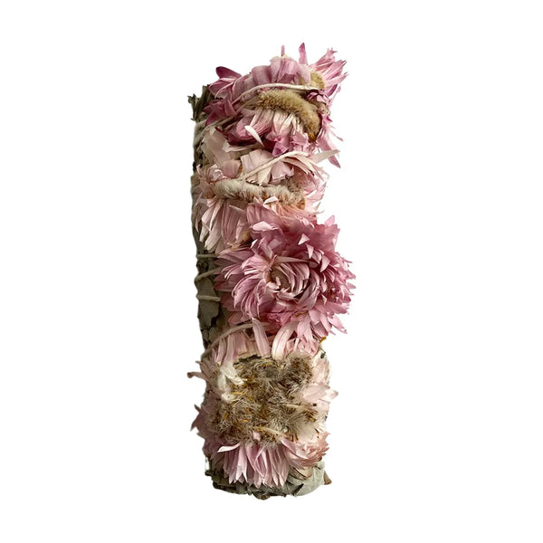 Pink Sunflowers And White Sage Smudge Stick 4&quot