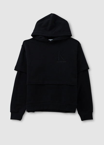 Kids Layered Monogram Hoodie In Ck Black