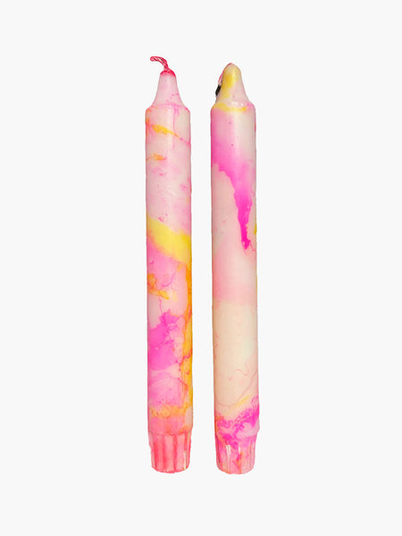 Pack Of 2 Marble Silu Candles - Pink/yellow