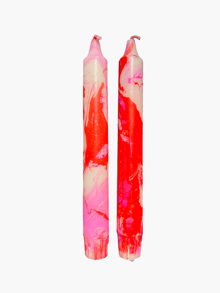 Pack Of 2 Marble Silu Candles - Red