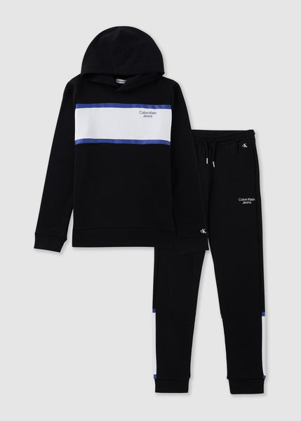 Kids Ckj Stack Logo Block Hoodie & Bottom Set In Ck Black