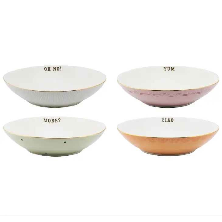 Yvonne Ellen Set of 4 Bone China Slogan Pasta Bowls