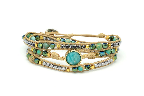 Boho Betty Teal Amazonite Gemstone Wrap Bracelet