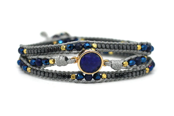 Blue & Gold Lapis Lazuli Gemstone Wrap Bracelet