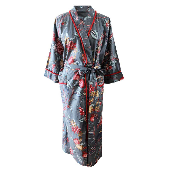 Grey Floral Print Dressing Gown