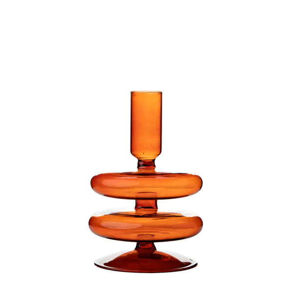 Burnt Orange Glass Candlestick Holder