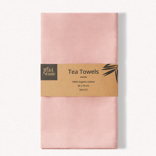 Wild and Stone Organic Cotton Tea Towels Pack Of 2 In Rose