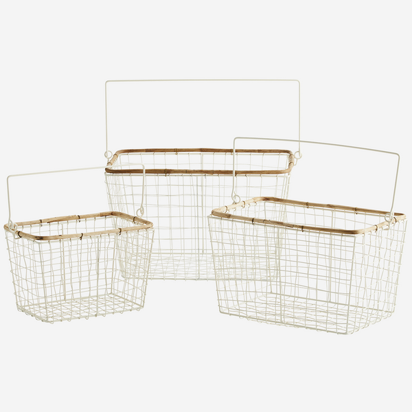Wire Basket W/ Bamboo -cream