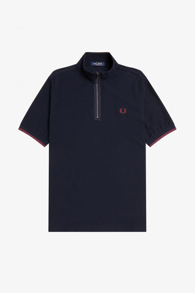 Fred Perry Funnel Neck Zip Polo - Navy