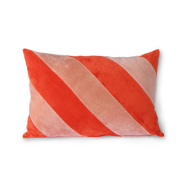 | Striped Velvet Cushion | Red & Pink