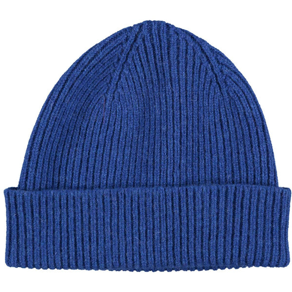 Marine Blue Merino Lambswool Beanie Hat