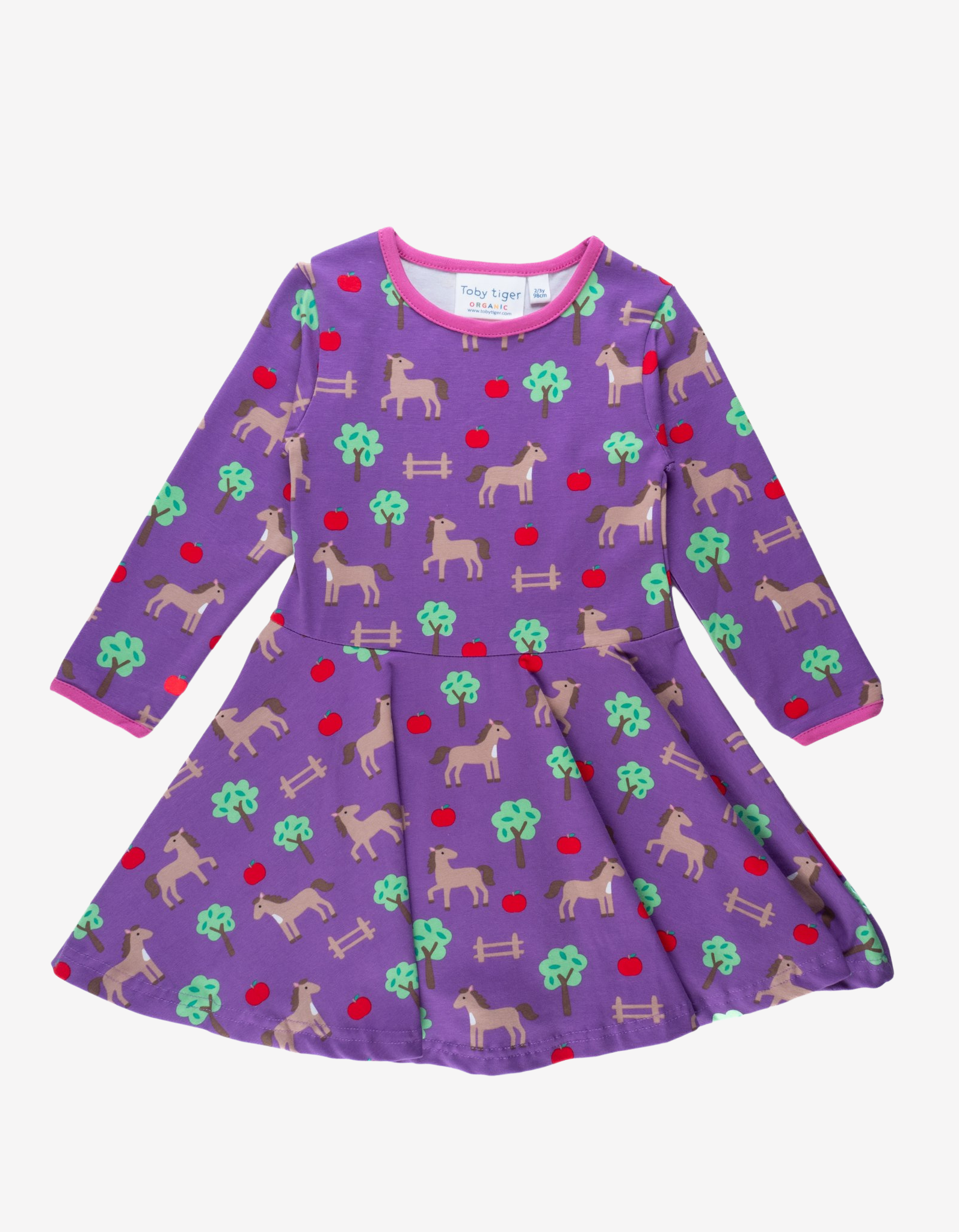 Organic Horse Printed Long Sleeved Skater Dress