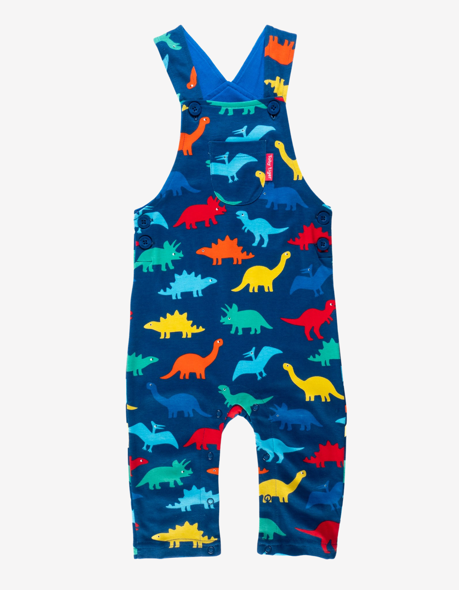 Organic Rainbow Dinosaur Printed Dungarees