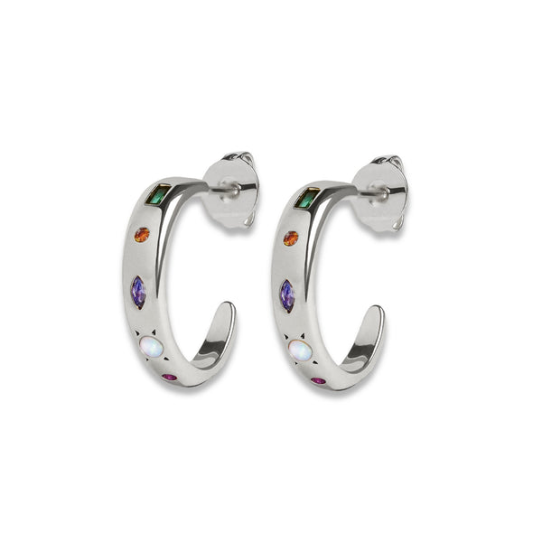Junk Jewels Silver Kaleidoscope Gemstone Hoop Earrings