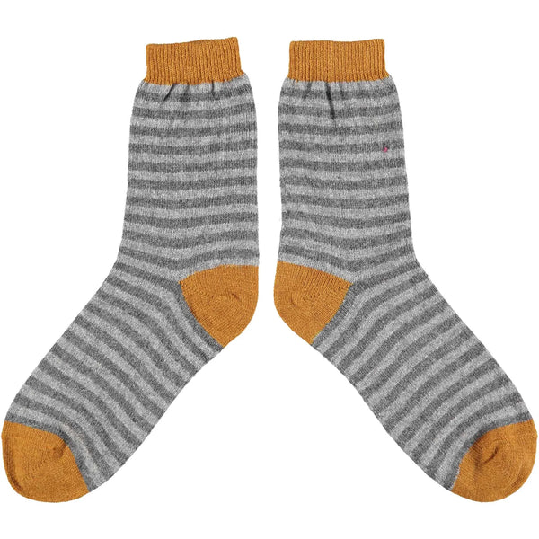 Ladies Lambswool Socks - Grey Stripe