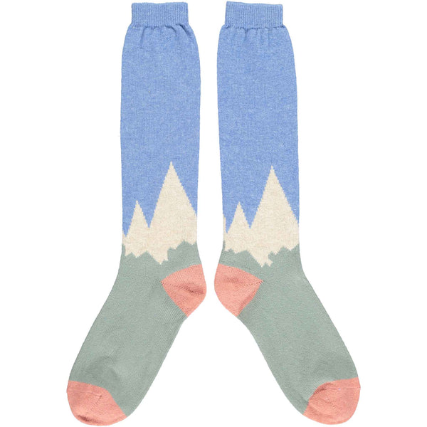 Ladies Lambswool Knee Socks - Light Blue Mountains