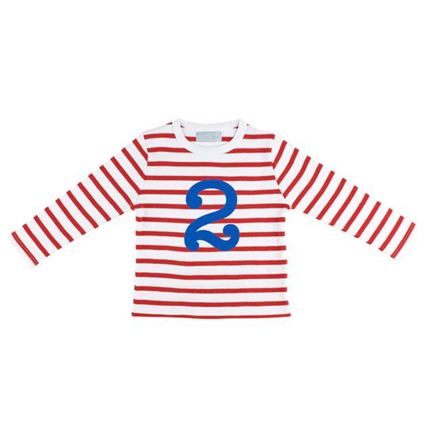 Bob and Blossom : Red & White Breton Striped Number 2 T-shirt