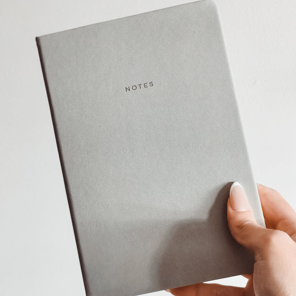 Personalised Notebook Vegan Leather - A5 In Light Grey