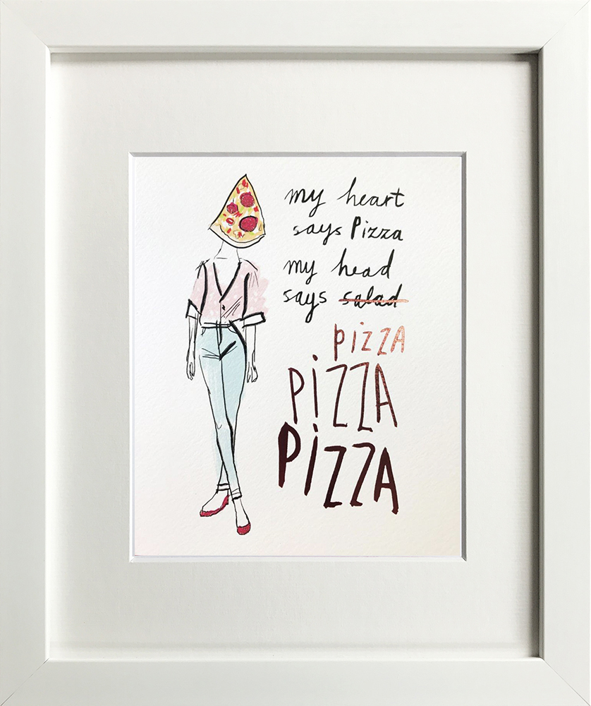 Pizza White Wooden Framed Print