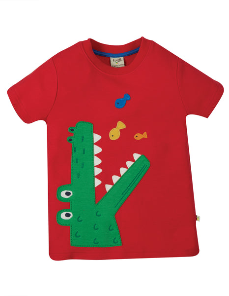 Carsen Aplique T-shirt Crocodile Catching Fish