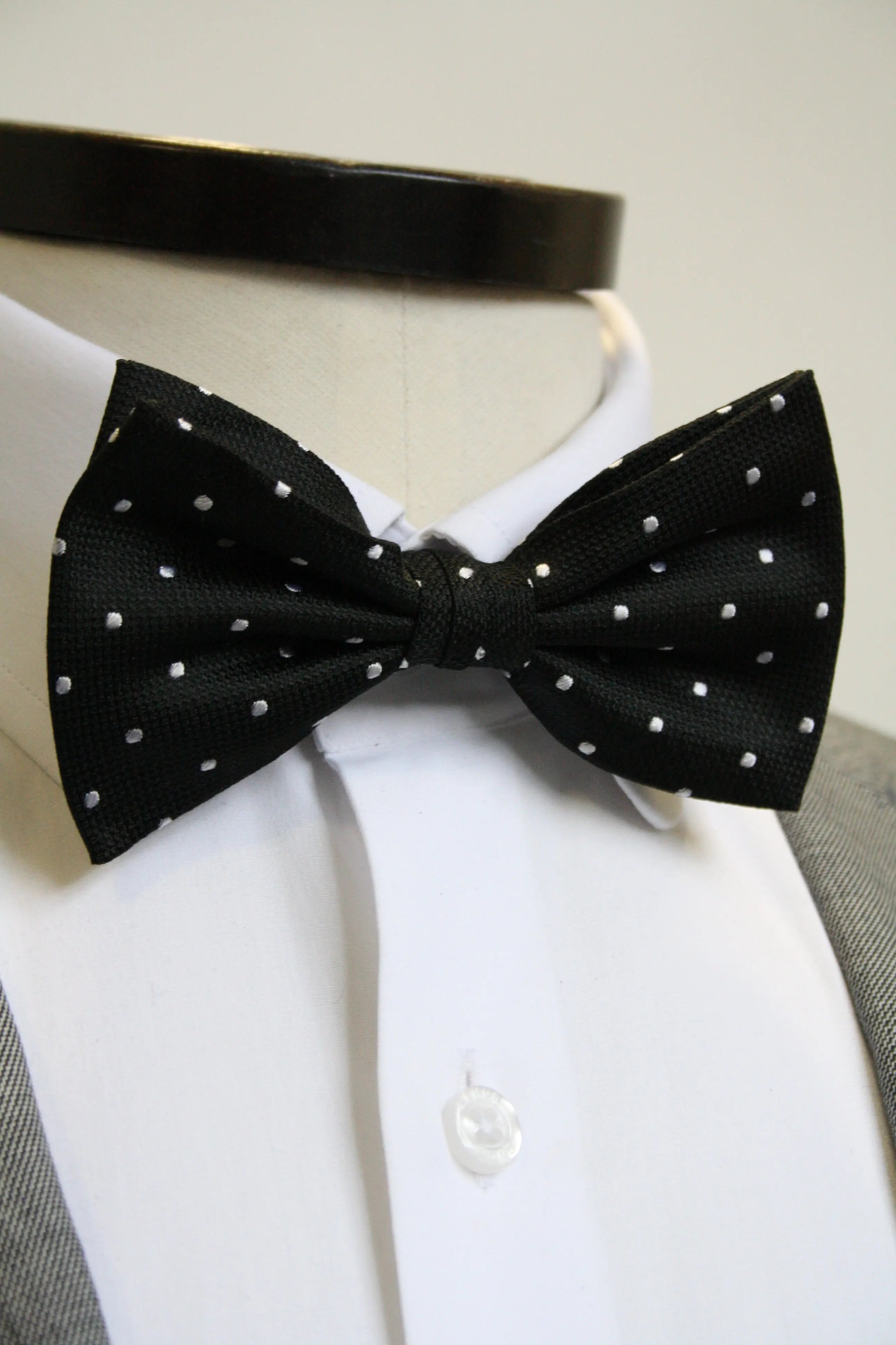 Knightsbridge Neckwear Micro Polka Dot Pre-tied Silk Bow Tie - Black / White