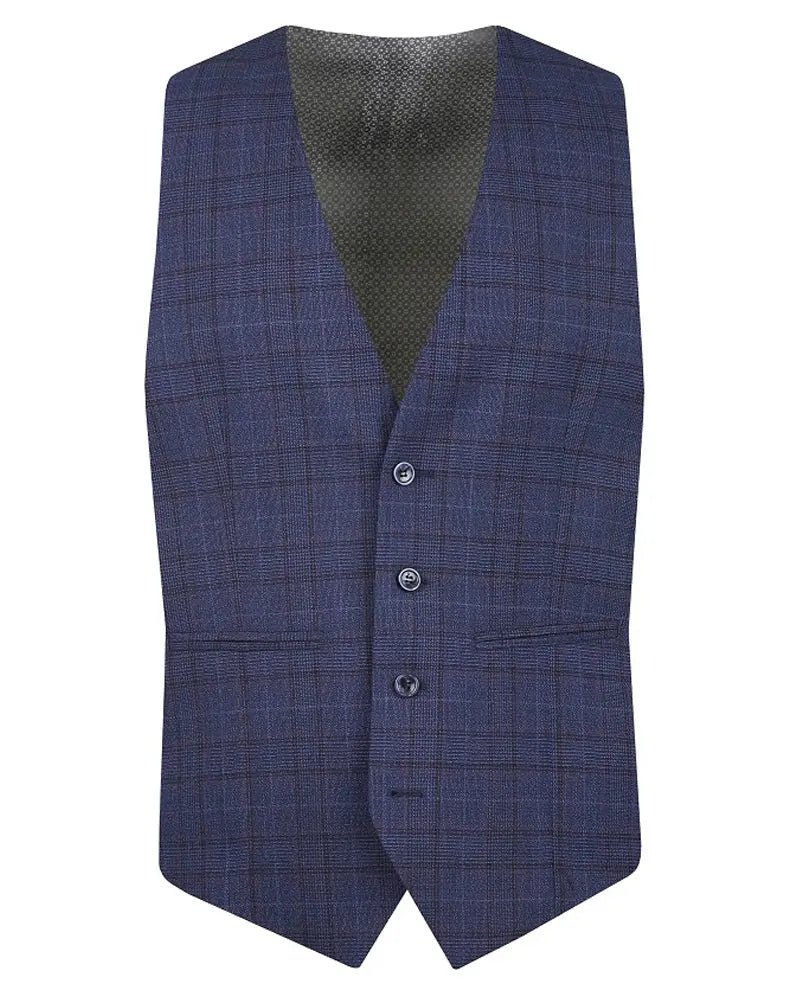 Torre Prince Of Wales Check Suit Waistcoat - Navy / Purple