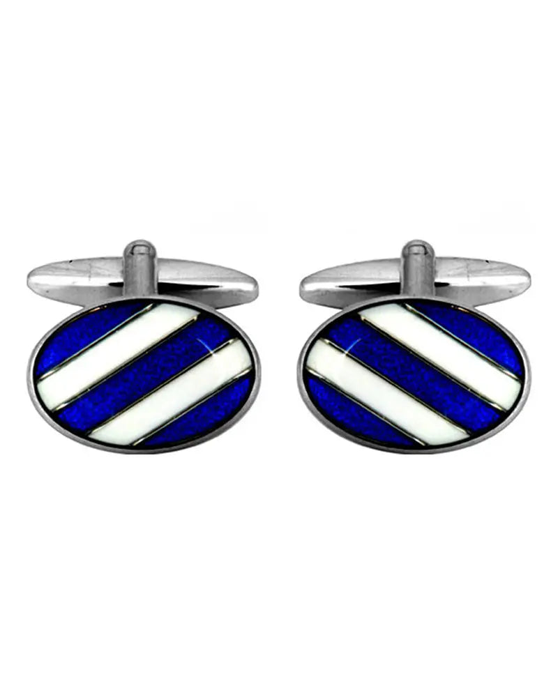 Dalaco Diagonal Stripe Oval Cufflinks - Blue / White