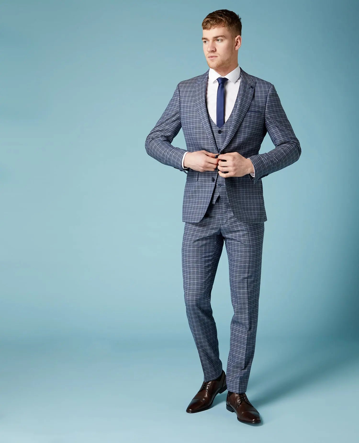 Lovati Check Suit Trousers - Grey / Navy