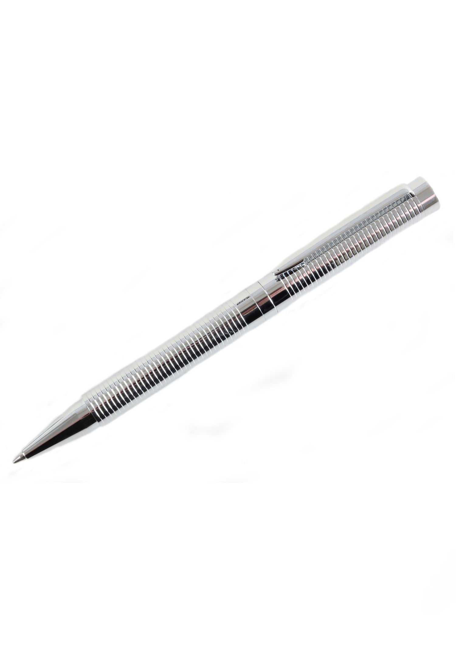 David Aster Chrome Ribbed Ballpoint Pen