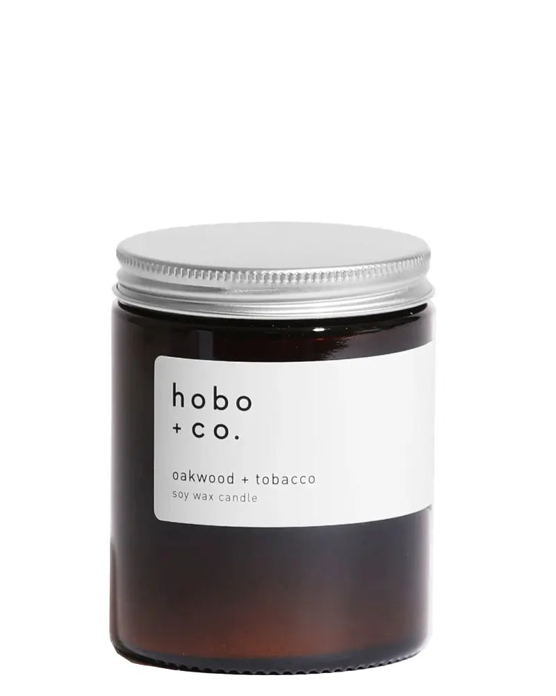 Hobo + Co Oakwood & Tobacco Soy Wax Candle Glass Jar