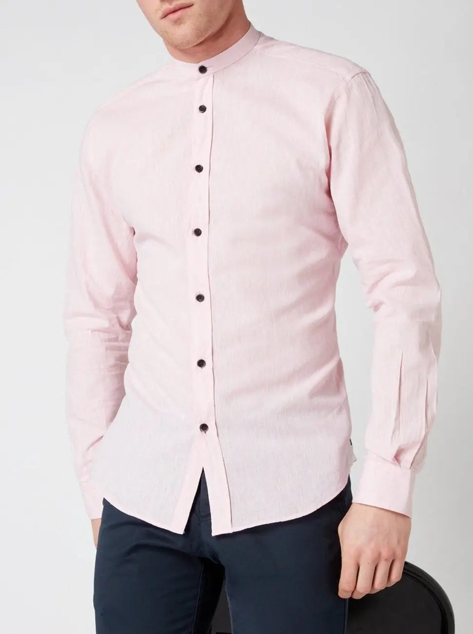 Pink Band Collar Shirt