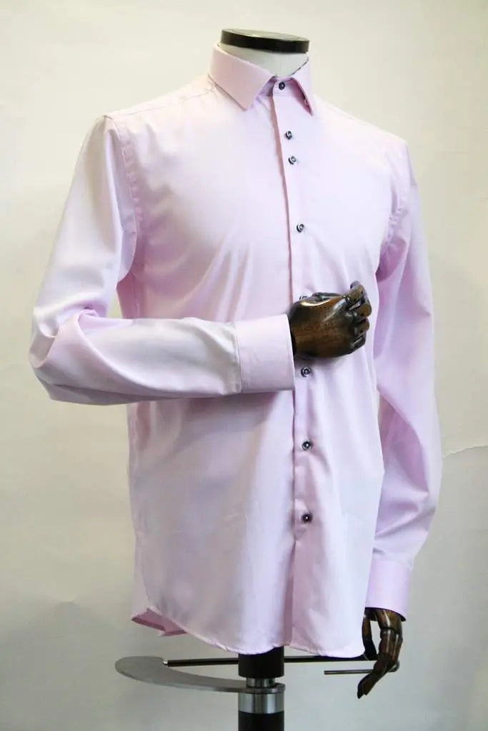 Plain Pink & Patterned Trim Shirt