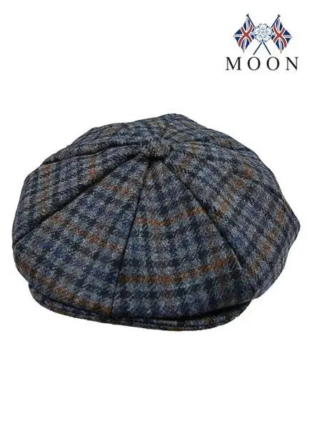 Dents  Airforce Blue Dogtooth Check Abraham Moon 8-piece Tweed Cap