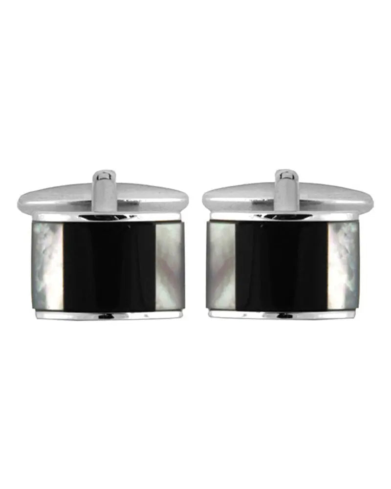 Dalaco Onyx & Mother Of Pearl Rectangle Curved Cufflinks - Silver