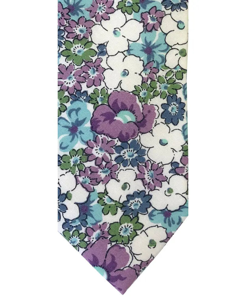 Knightsbridge Neckwear Liberty Print Inspired Fancy Floral Tie - Lilac / Blue