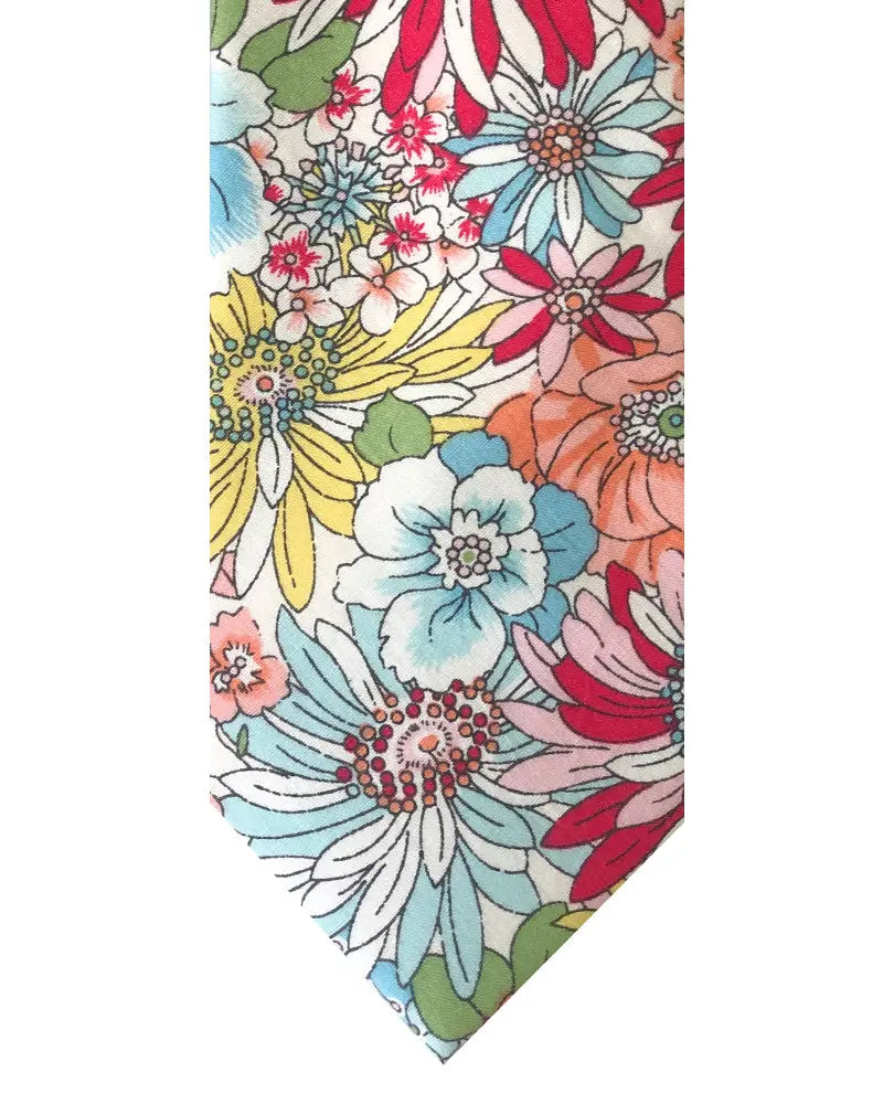 Knightsbridge Neckwear Liberty Print Inspired Bold Flower Tie - Pink / Blue / Yellow