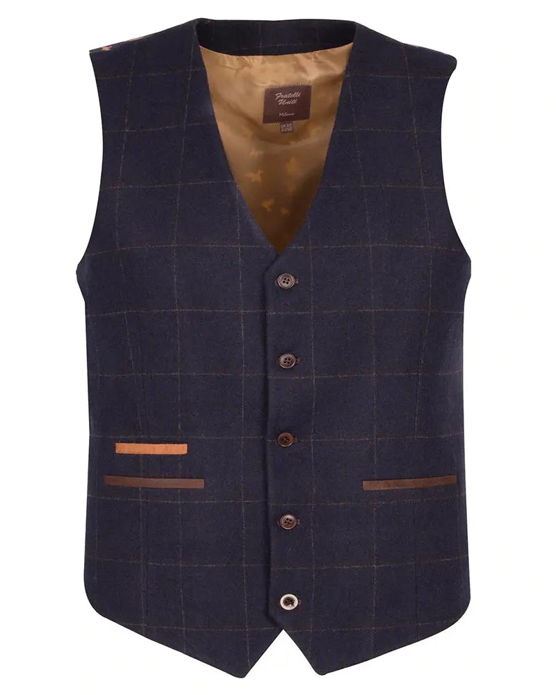 Windowpane Check Suit Waistcoat - Navy