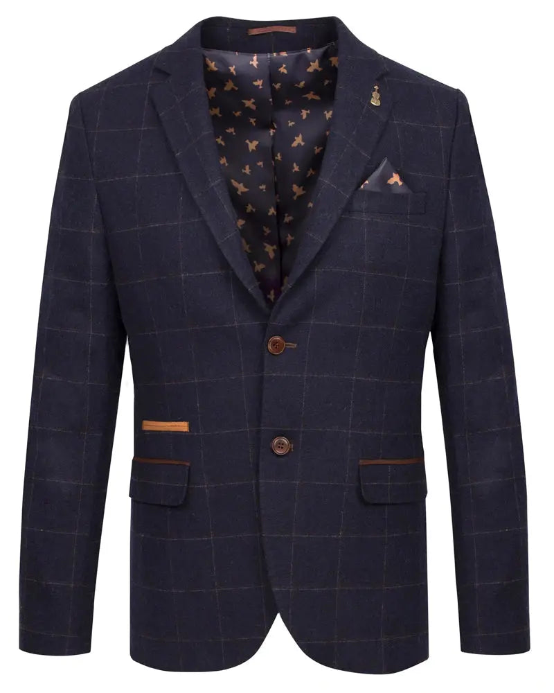 Windowpane Check Suit Jacket - Navy