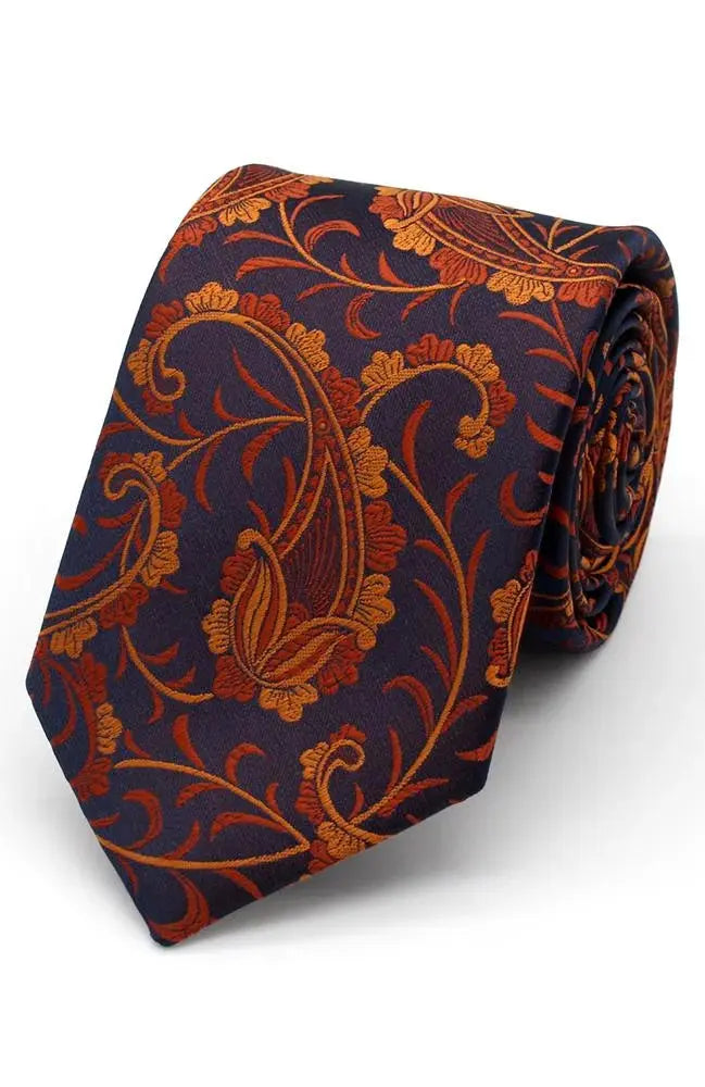 Knightsbridge Neckwear Paisley Print Silk Tie - Burnt Orange / Purple