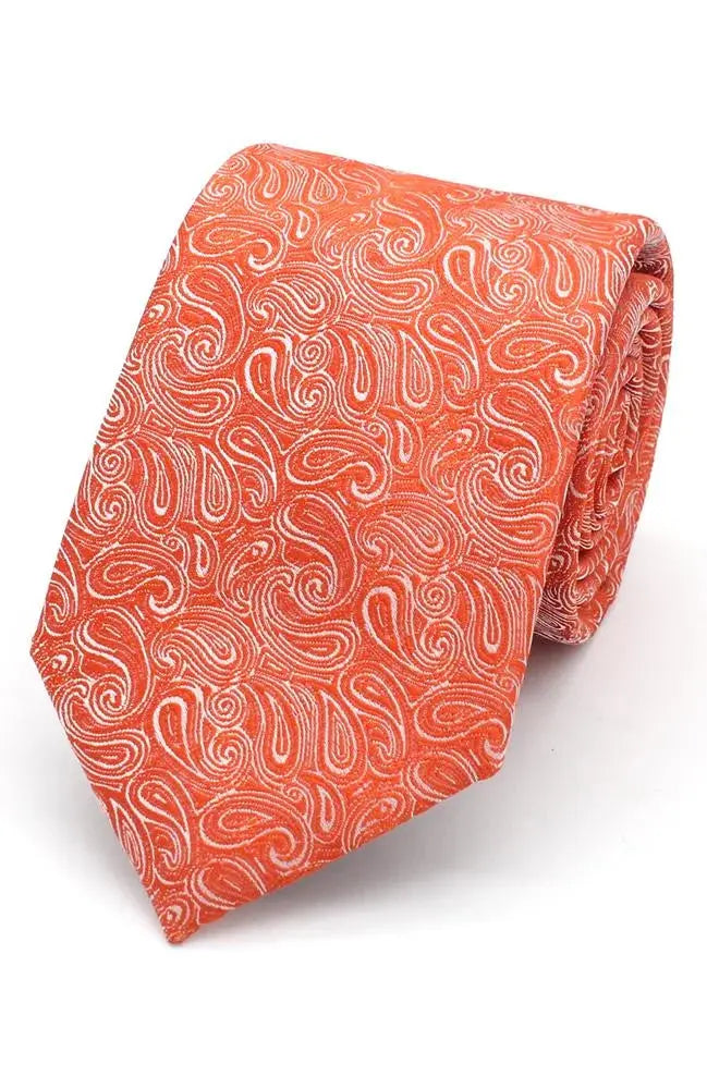 Knightsbridge Neckwear Paisley Print Silk Tie - Orange