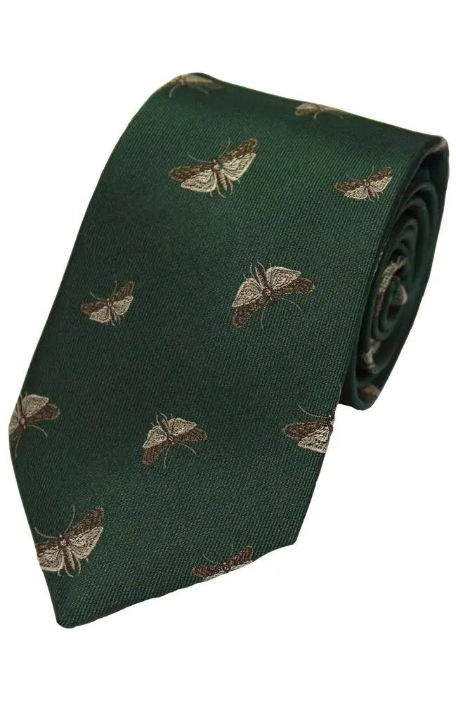 Knightsbridge Neckwear Moth Print Silk Tie - Green