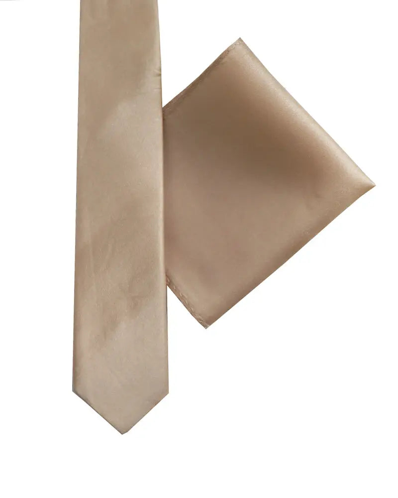 Skinny Silk Tie & Pocket Square Gift Set - Champagne Gold