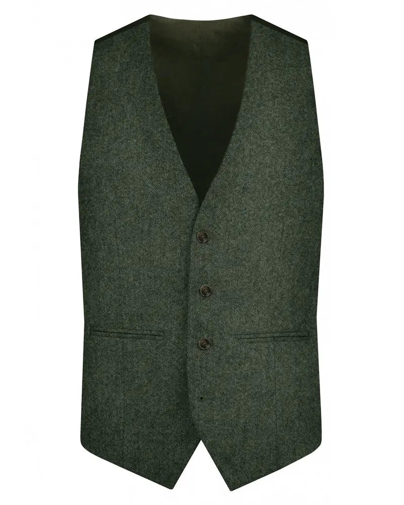 Torre Donegal Tweed Suit Waistcoat - Green