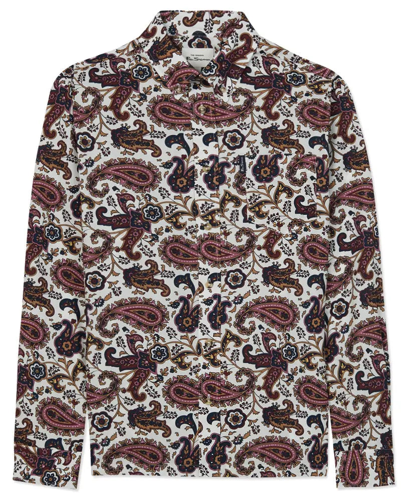 Eastern Paisley Shirt - White / Grape