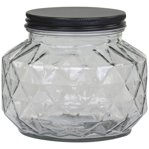 livs Glass Jar - Diamond Cut With Black Screw Top Lid