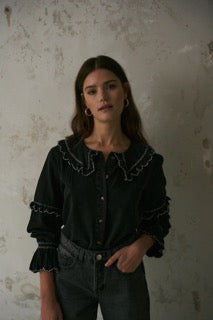 Phoebee Washed Black Detailed Blouse