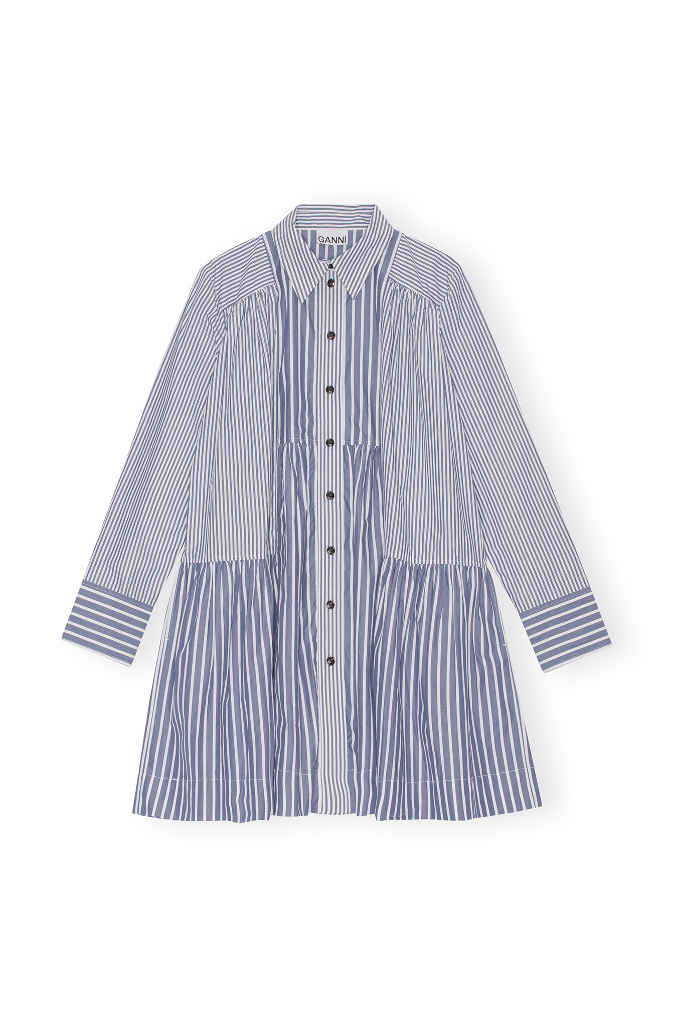 Stripe Cotton Wide Mini Shirt Dress