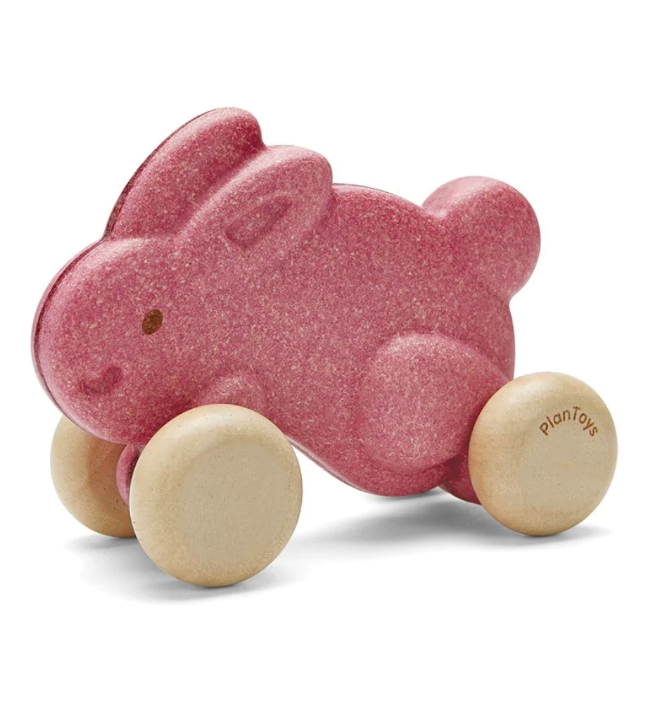 Plan Toys Push Along Bunny Rabbit - Pink. Age 12m+