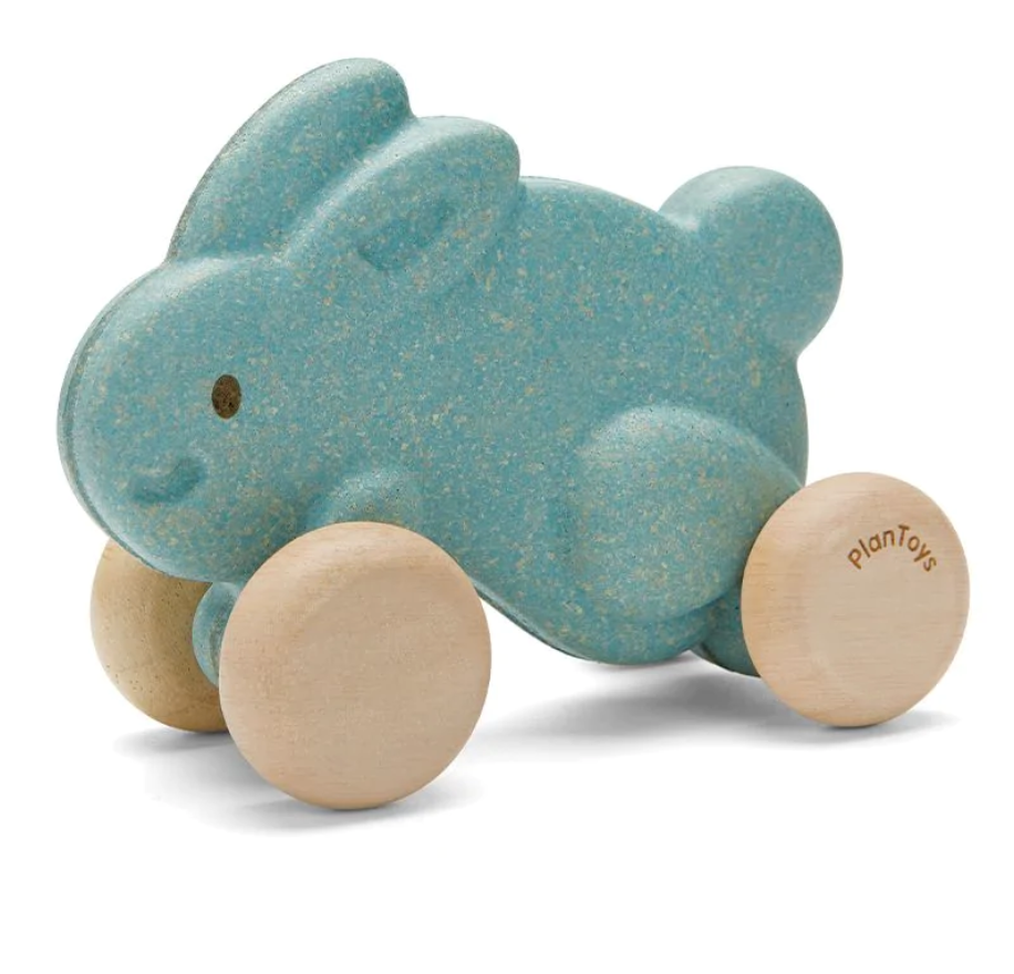 Plan Toys Push Along Bunny Rabbit - Blue. Age 12m+