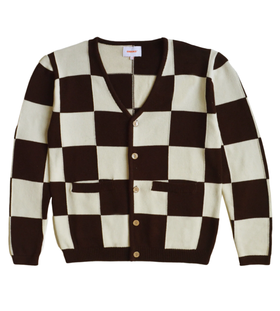 Checks | Checkerboard Cardigan | Brown/cream